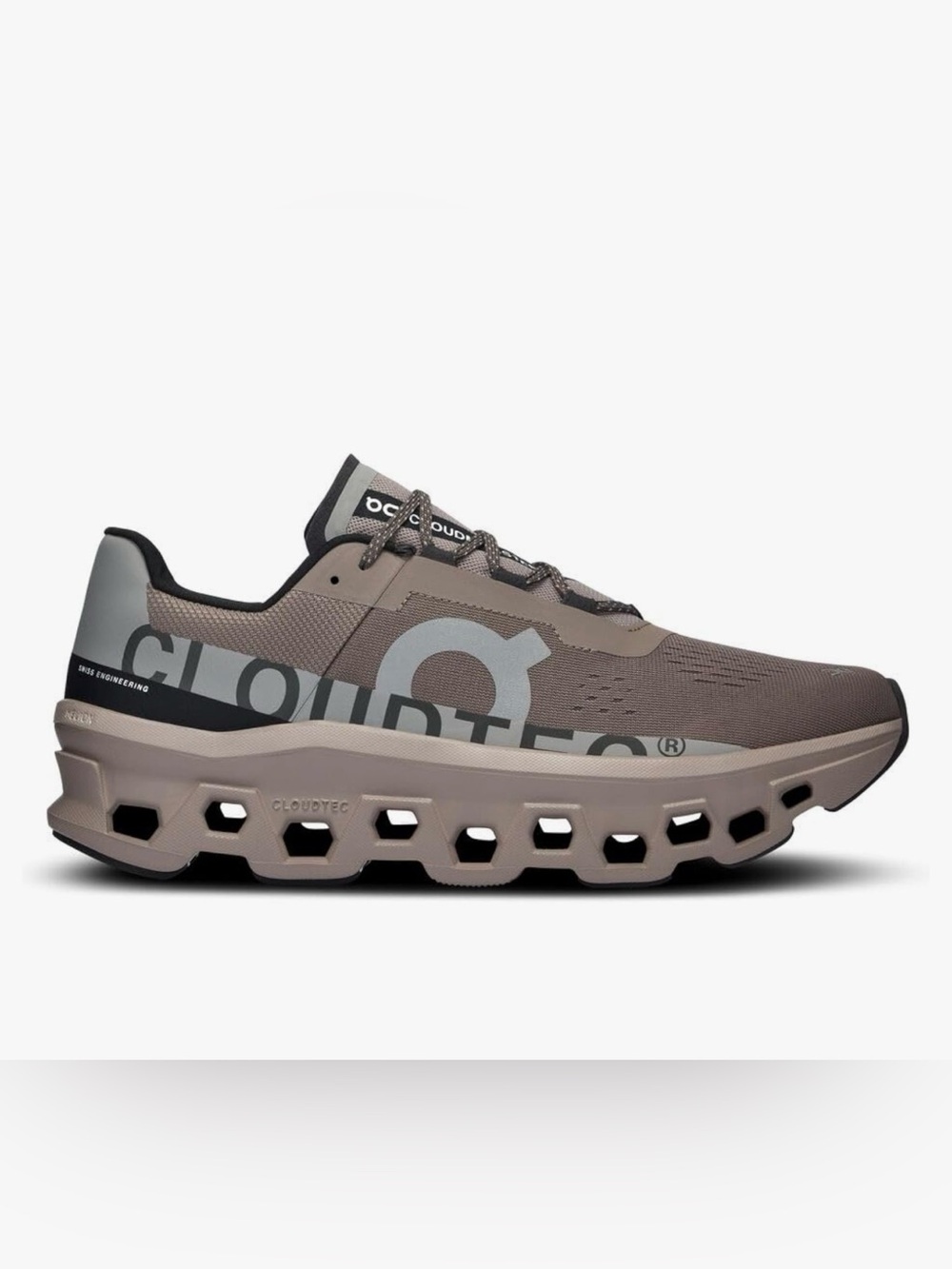 On Running Men's CloudMonster Trainer in Taupe and Light Gray